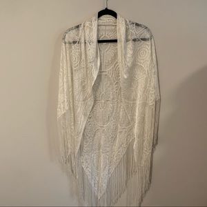 Cream Fringe Lace Shawl/Coverup